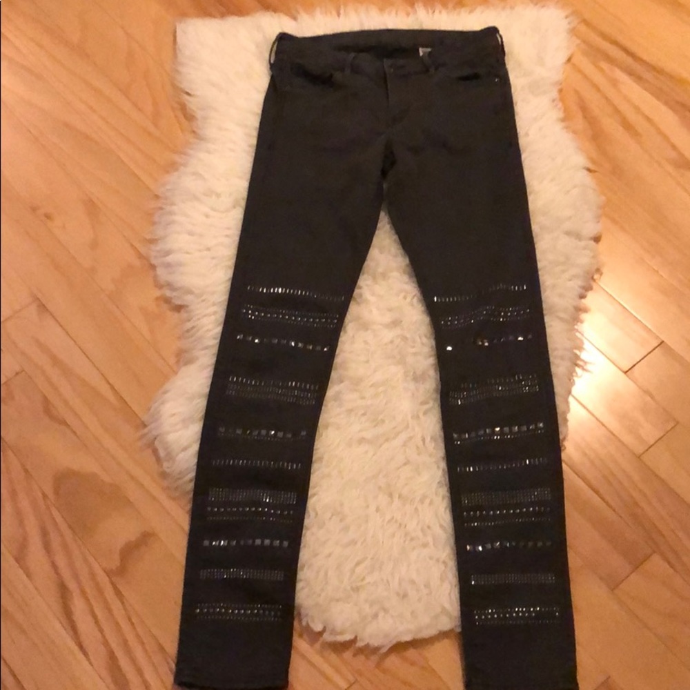 Dark Grey Rhinestone Embellished Pants